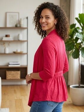 AB Studio Bright Pink Open Front Cardigan 3/4 Sleeve - Size Large